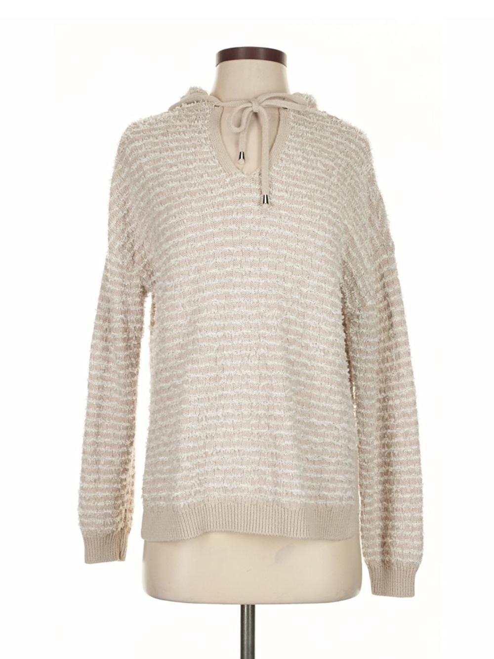 Nicole Miller Cream Textured V-Neck Hoodie Sweater NWT size M